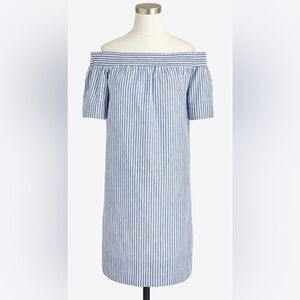 J. Crew Blue Striped linen Cotton Blend Off-Shoulder Dress Size 2
